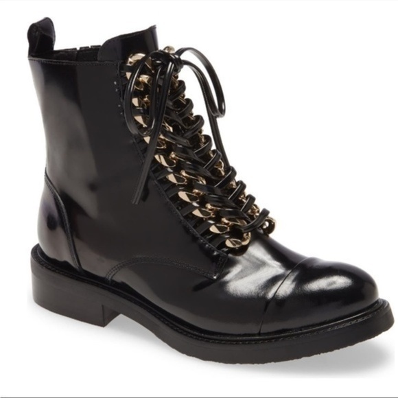 JEFFREY CAMPBELL Damon Lace-Up Bootie Black Box Gold Leather Size 8 US - Picture 8 of 9